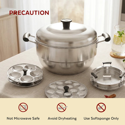 Stainless Steel Multi Kadai 22CM, Versatile Kadai with Steam Release Lid, Steam Idlis, Mini Idlis, Dhokla, Idiyappams, Momos and Vegetables, Tri Ply Base, StayCool+ Handle & Lid Knob