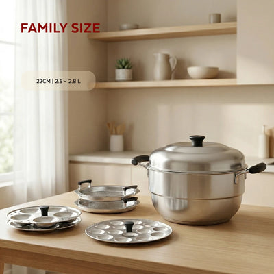 Stainless Steel Multi Kadai 22CM, Versatile Kadai with Steam Release Lid, Steam Idlis, Mini Idlis, Dhokla, Idiyappams, Momos and Vegetables, Tri Ply Base, StayCool+ Handle & Lid Knob