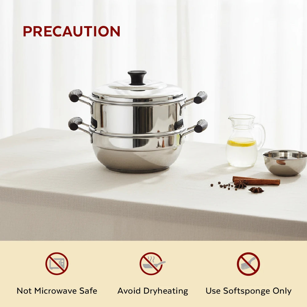 3-in-1 Stainless Steel Multi Kadai Steamer 20CM, 3 Idly Plates (12 Idlis), Tri Ply Bottom, Gas & Induction Friendly, StayCool+ Handles & Lid Knob