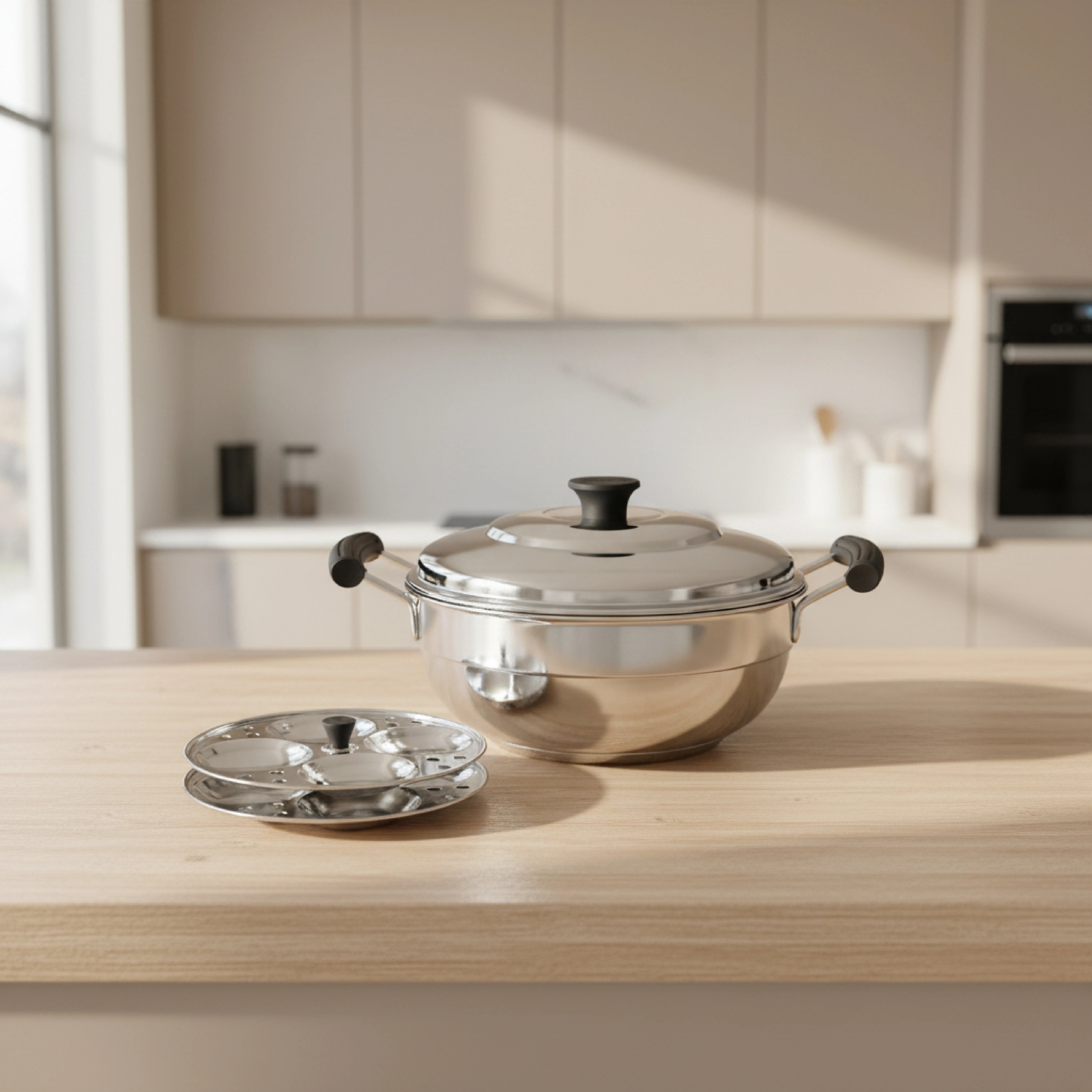 MAHAA Stainless Steel Multi Kadai 20CM – Versatile Kadai with Steam Release Lid | Steam Idlies, Idiyappams, Momos and Vegetables | Tri Ply Base | StayCool+ Handle & Lid Knob