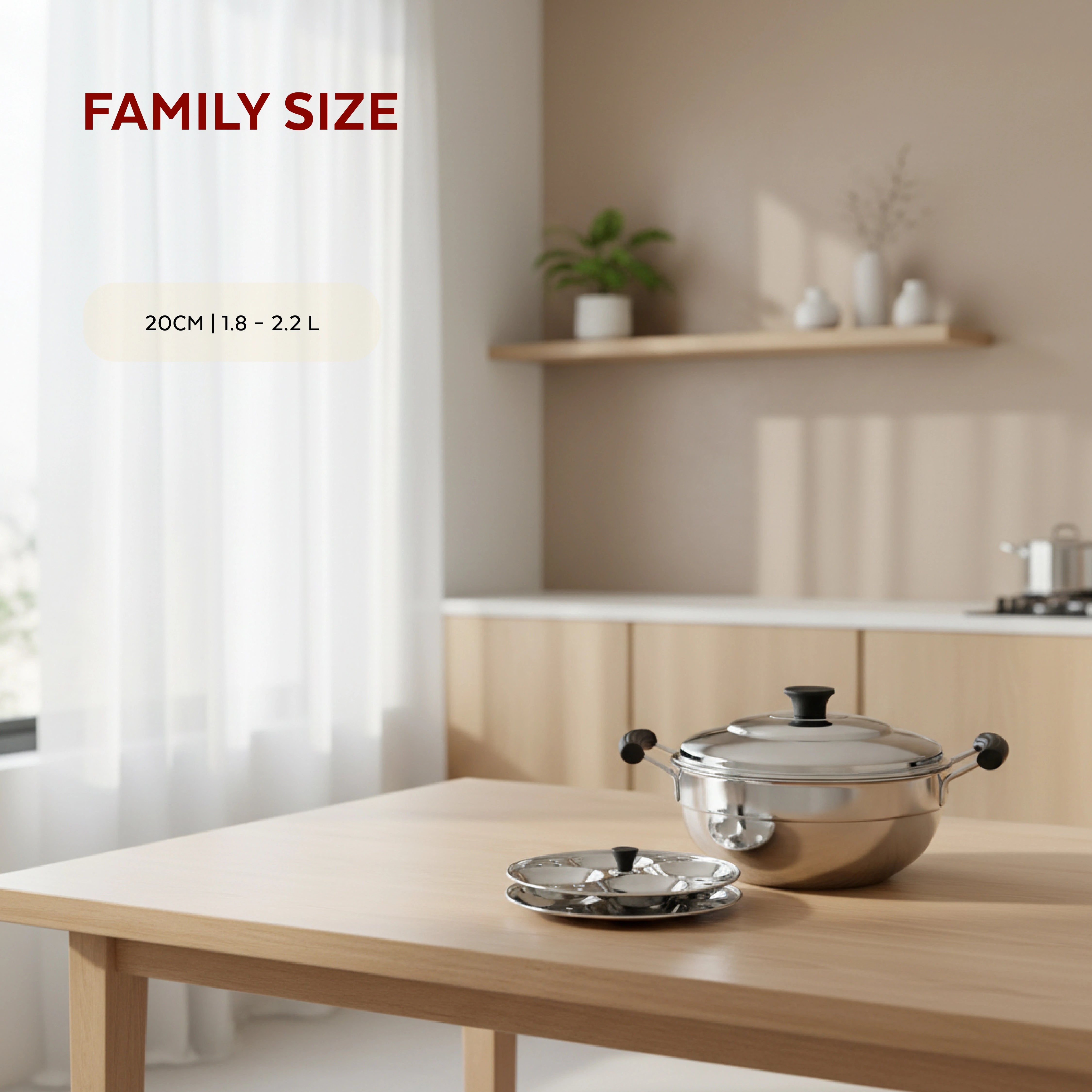 MAHAA Stainless Steel Multi Kadai 20CM – Versatile Kadai with Steam Release Lid | Steam Idlies, Idiyappams, Momos and Vegetables | Tri Ply Base | StayCool+ Handle & Lid Knob