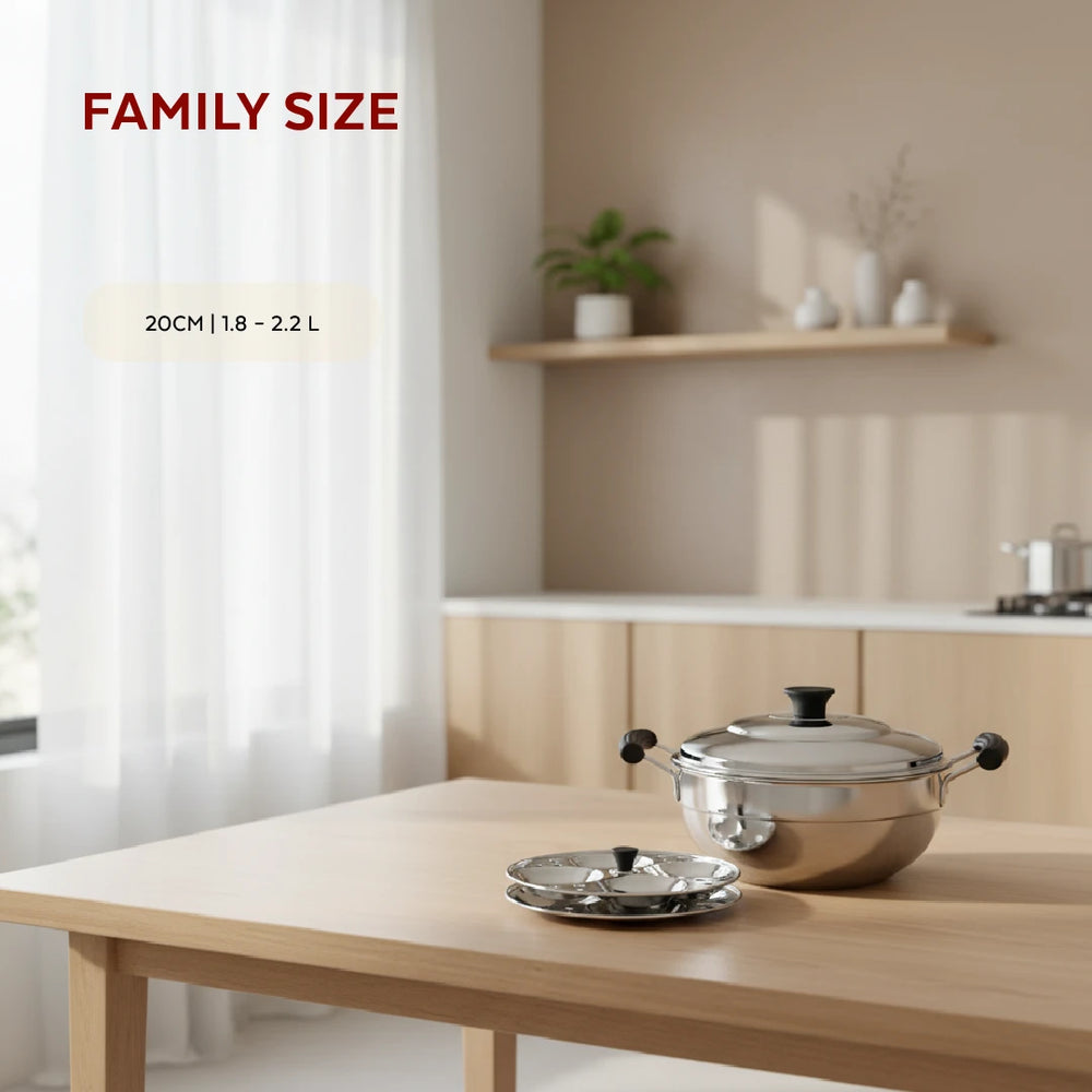 Stainless Steel Multi Kadai 20CM, Versatile Kadai with Steam Release Lid, Steam Idlies, Idiyappams, Momos and Vegetables, Tri Ply Base, StayCool+ Handle & Lid Knob