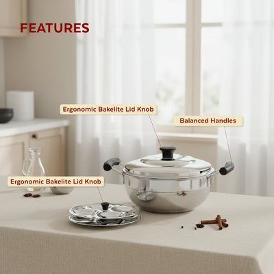 Stainless Steel Multi Kadai 20CM, Versatile Kadai with Steam Release Lid, Steam Idlies, Idiyappams, Momos and Vegetables, Tri Ply Base, StayCool+ Handle & Lid Knob