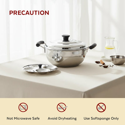 Stainless Steel Multi Kadai 20CM, Versatile Kadai with Steam Release Lid, Steam Idlies, Idiyappams, Momos and Vegetables, Tri Ply Base, StayCool+ Handle & Lid Knob
