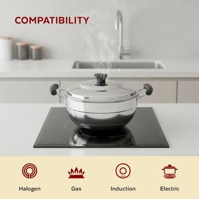 Stainless Steel Multi Kadai 20CM, Versatile Kadai with Steam Release Lid, Steam Idlies, Idiyappams, Momos and Vegetables, Tri Ply Base, StayCool+ Handle & Lid Knob