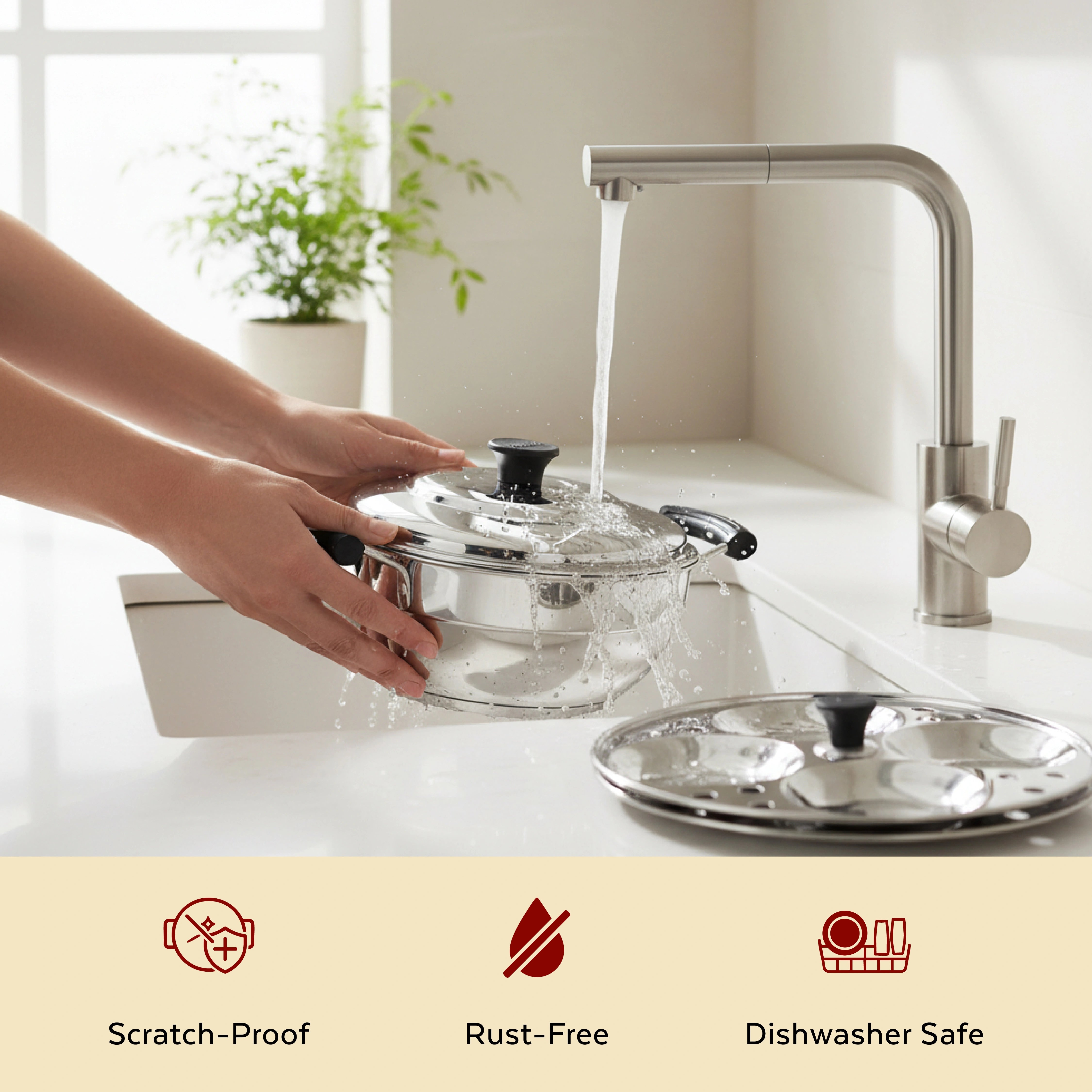 MAHAA Stainless Steel Multi Kadai 20CM – Versatile Kadai with Steam Release Lid | Steam Idlies, Idiyappams, Momos and Vegetables | Tri Ply Base | StayCool+ Handle & Lid Knob