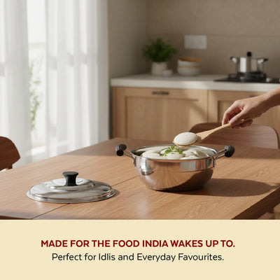 Stainless Steel Multi Kadai 20CM, Versatile Kadai with Steam Release Lid, Steam Idlies, Idiyappams, Momos and Vegetables, Tri Ply Base, StayCool+ Handle & Lid Knob