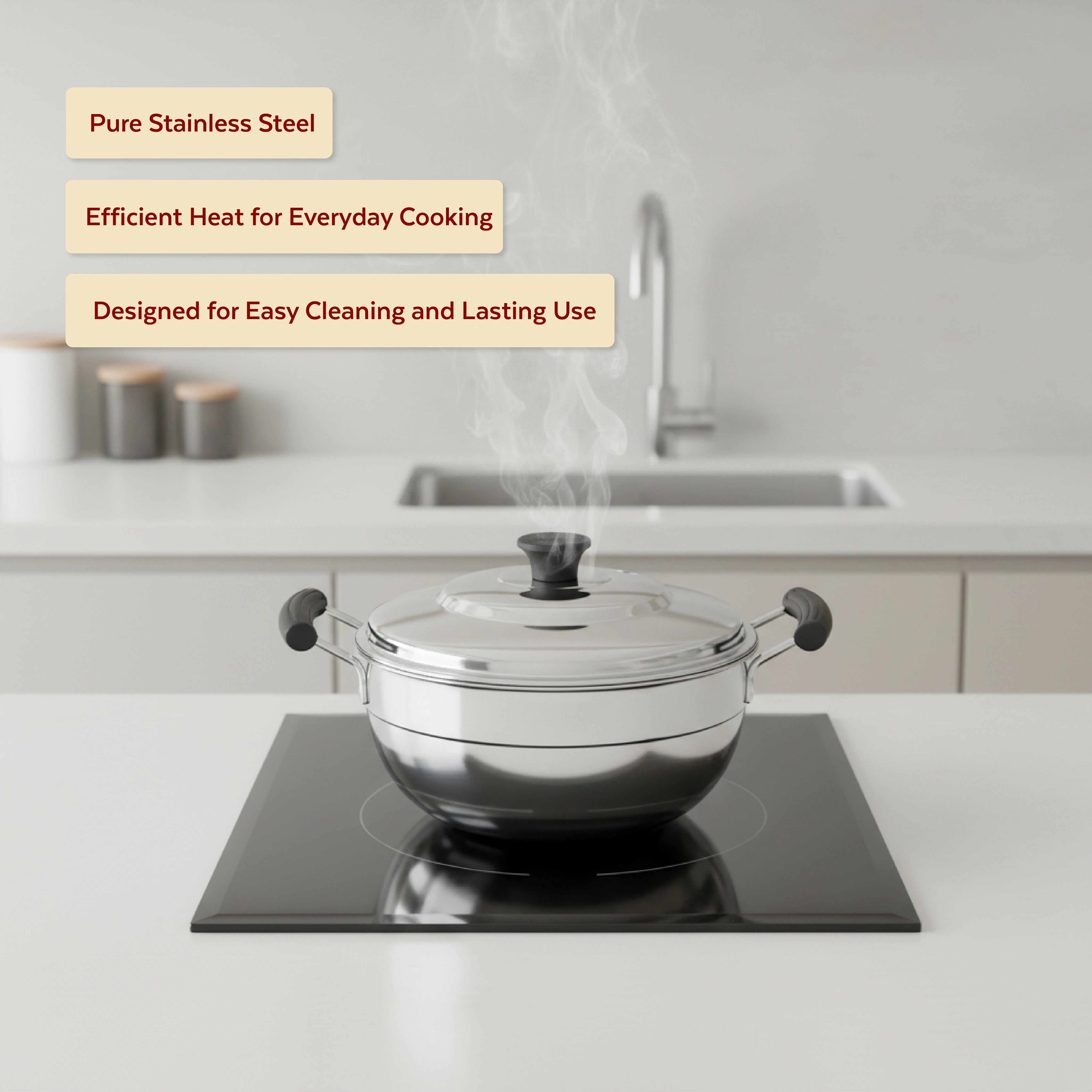 MAHAA Stainless Steel Multi Kadai 20CM – Versatile Kadai with Steam Release Lid | Steam Idlies, Idiyappams, Momos and Vegetables | Tri Ply Base | StayCool+ Handle & Lid Knob