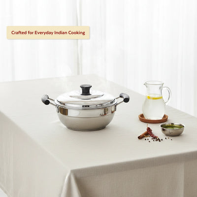 Stainless Steel Multi Kadai 20CM, Versatile Kadai with Steam Release Lid, Steam Idlies, Idiyappams, Momos and Vegetables, Tri Ply Base, StayCool+ Handle & Lid Knob