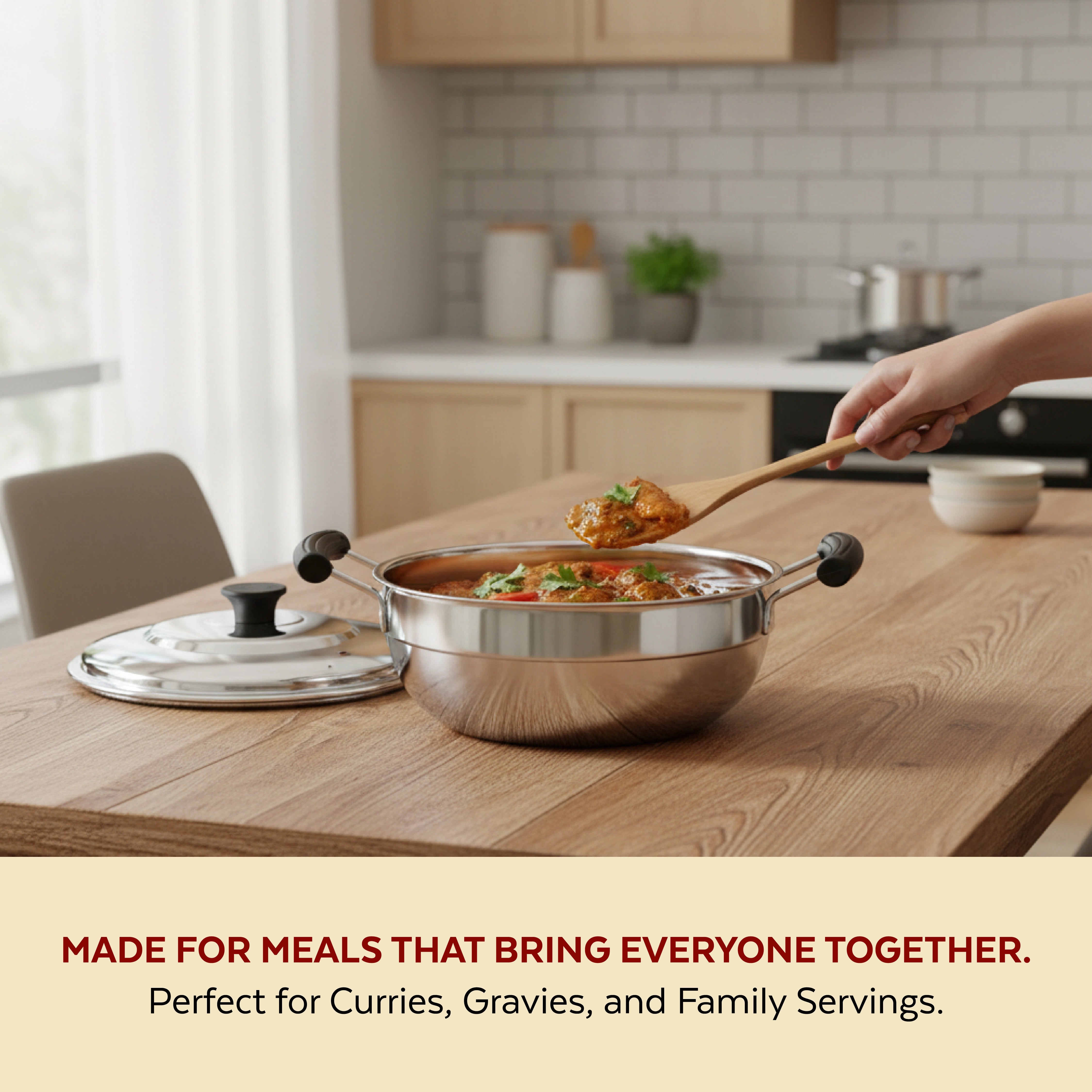 MAHAA Stainless Steel Multi Kadai 20CM – Versatile Kadai with Steam Release Lid | Steam Idlies, Idiyappams, Momos and Vegetables | Tri Ply Base | StayCool+ Handle & Lid Knob