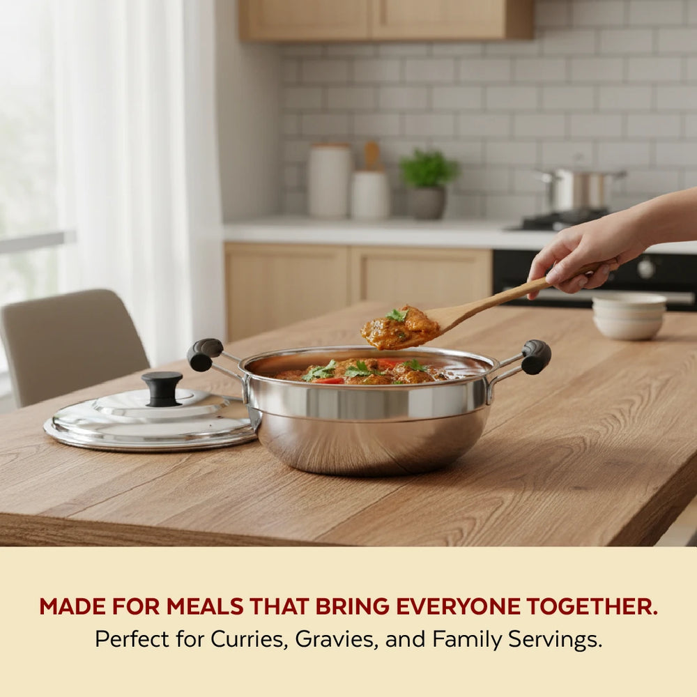 Stainless Steel Multi Kadai 20CM, Versatile Kadai with Steam Release Lid, Steam Idlies, Idiyappams, Momos and Vegetables, Tri Ply Base, StayCool+ Handle & Lid Knob