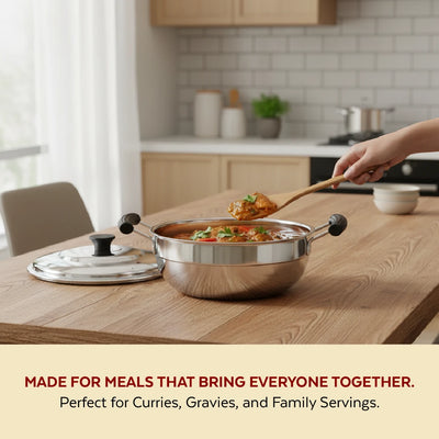 Stainless Steel Multi Kadai 20CM, Versatile Kadai with Steam Release Lid, Steam Idlies, Idiyappams, Momos and Vegetables, Tri Ply Base, StayCool+ Handle & Lid Knob