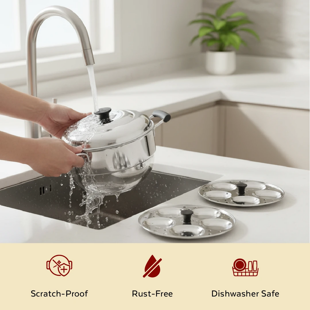 Stainless Steel Multi Kadai 22CM, Versatile Kadai with Steam Release Lid, Steam Idlis, Mini Idlis, Dhokla, Idiyappams, Momos and Vegetables, Tri Ply Base, StayCool+ Handle & Lid Knob