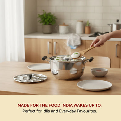 Stainless Steel Multi Kadai 22CM, Versatile Kadai with Steam Release Lid, Steam Idlis, Mini Idlis, Dhokla, Idiyappams, Momos and Vegetables, Tri Ply Base, StayCool+ Handle & Lid Knob