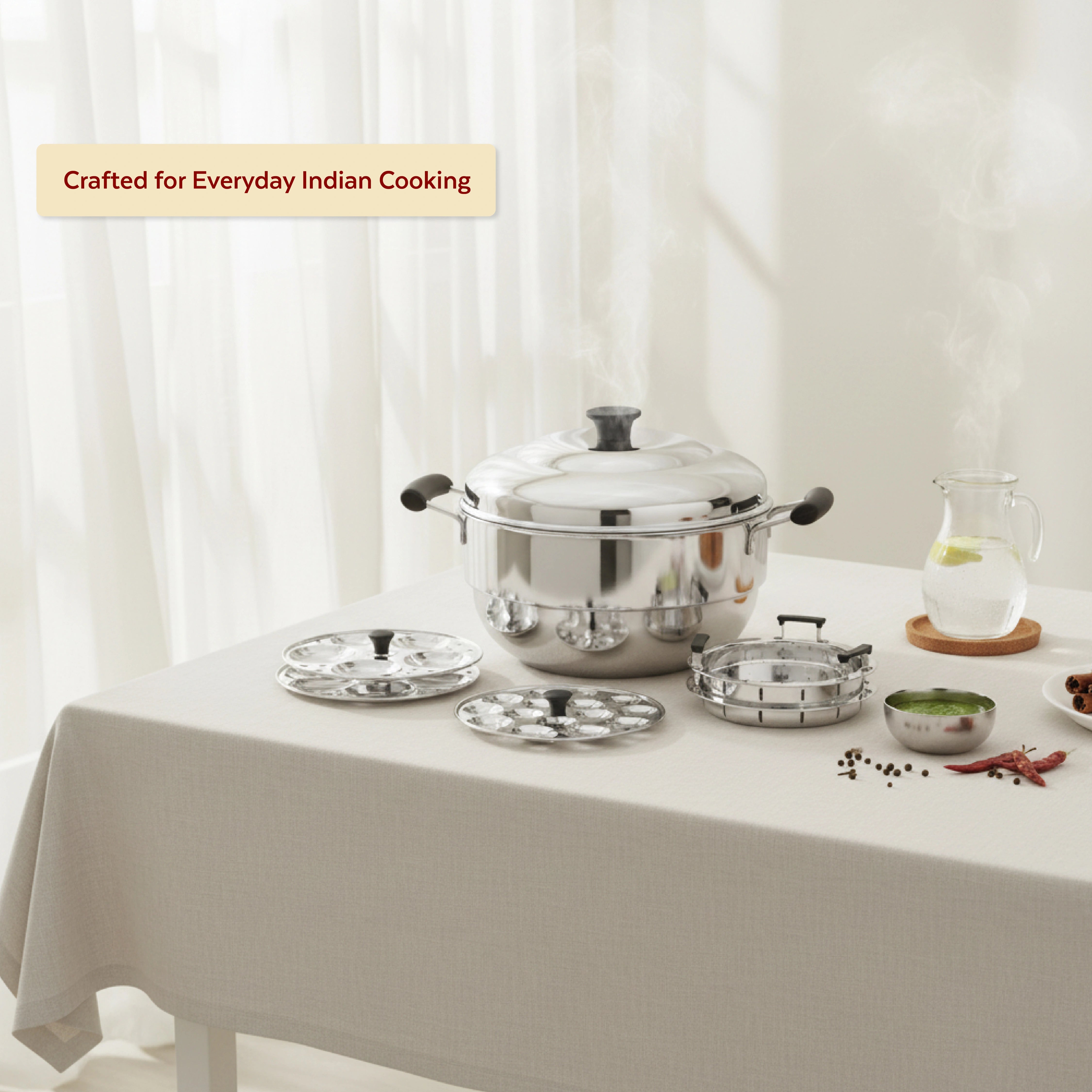 MAHAA Stainless Steel Multi Kadai 22CM – Versatile Kadai with Steam Release Lid | Steam Idlis, Mini Idlis, Dhokla, Idiyappams, Momos and Vegetables | Tri Ply Base | StayCool+ Handle & Lid Knob