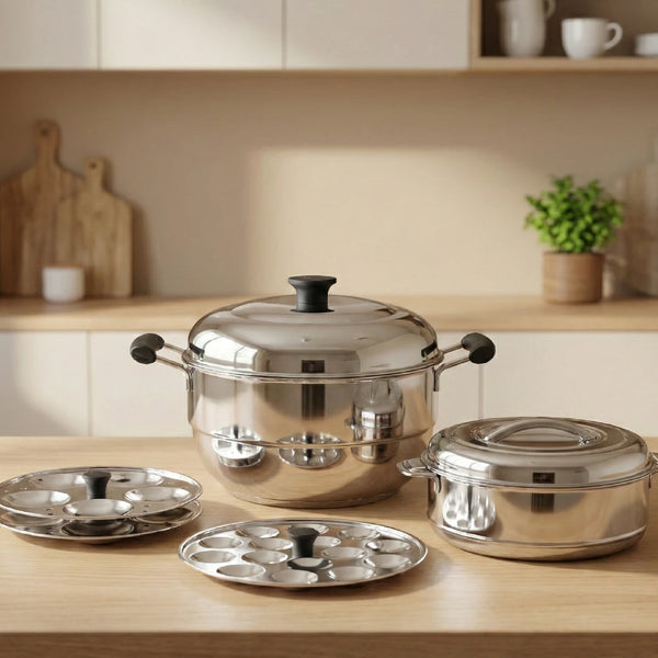 Stainless Steel Cookware Set: Multi Kadai 22 cm & Aspen Hot Pot 1500 ML | Premium Quality, Serveware & Cookware Combo Set