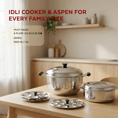 Stainless Steel Cookware Set: Multi Kadai 22 cm & Aspen Hot Pot 1500 ML | Premium Quality, Serveware & Cookware Combo Set