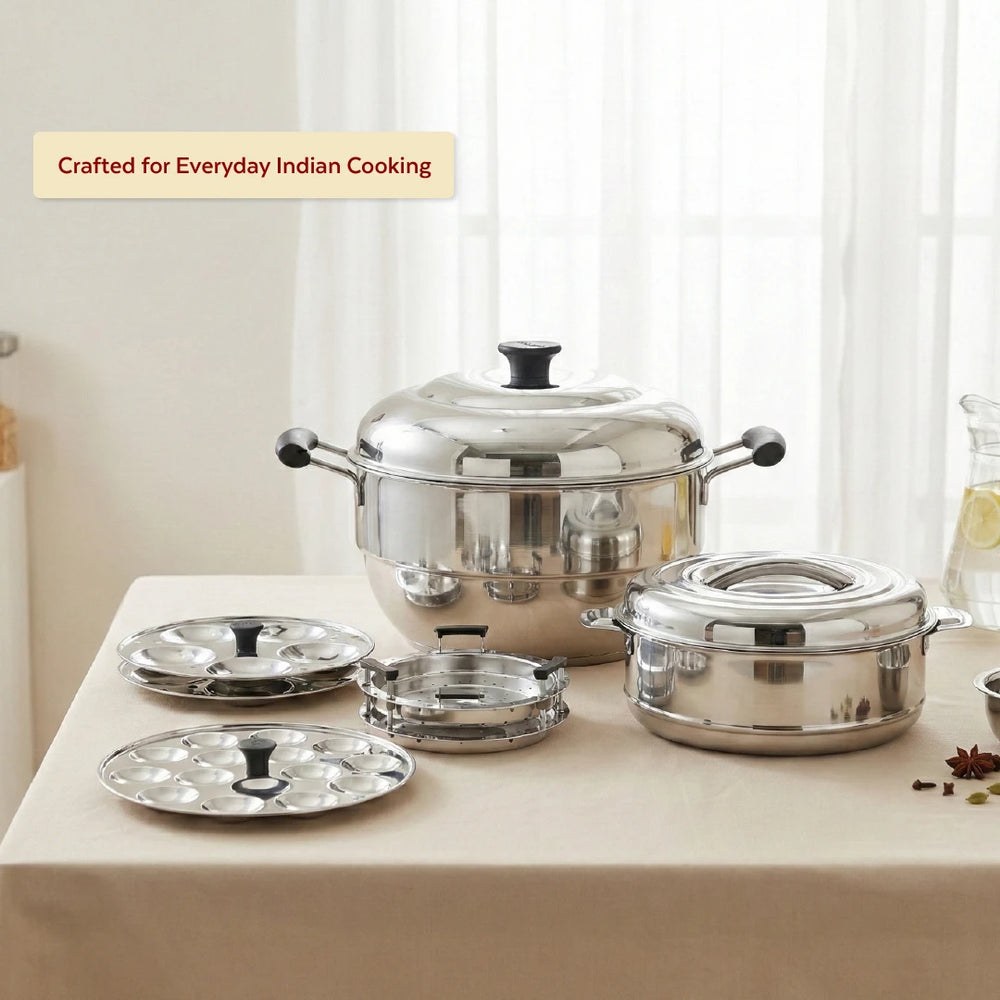 Stainless Steel Cookware Set: Multi Kadai 22 cm & Aspen Hot Pot 1500 ML | Premium Quality, Serveware & Cookware Combo Set