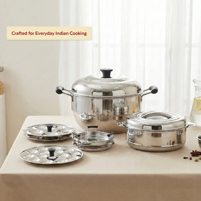 Stainless Steel Cookware Set: Multi Kadai 22 cm & Aspen Hot Pot 1500 ML | Premium Quality, Serveware & Cookware Combo Set