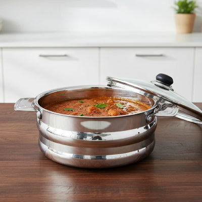 Orchid Stainless Steel Insulated Casserole with See-Through Glass Lid – Snug-Fit Lock, Rust-Free & Stylish Hot Pot, Hot Pot for Roti-Rice-Gravy-Curry, Retains Temperature, Twist Lock