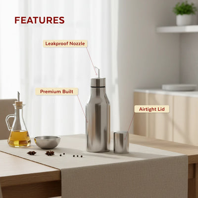 Stainless Steel Oil Dispenser: Oils, Sauces, Liquids | Dishwasher Safe, Leakproof & Long Lasting (500 ML, 1 Litre)
