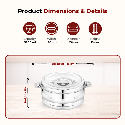 Orchid Stainless Steel Insulated Casserole – Snug-Fit Lock, Rust-Free & Stylish Hot Pot, Hot Pot for Roti-Rice-Gravy-Curry, Retains Temperature, Twist Lock