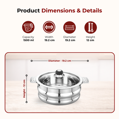 Orchid Stainless Steel Insulated Casserole with See-Through Glass Lid – Snug-Fit Lock, Rust-Free & Stylish Hot Pot, Hot Pot for Roti-Rice-Gravy-Curry, Retains Temperature, Twist Lock