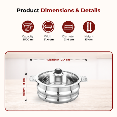 Orchid Stainless Steel Insulated Casserole with See-Through Glass Lid – Snug-Fit Lock, Rust-Free & Stylish Hot Pot, Hot Pot for Roti-Rice-Gravy-Curry, Retains Temperature, Twist Lock