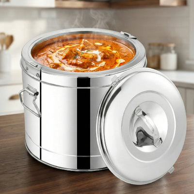 Stainless Steel Picnic Pot with Snug-Fit Lid & Handles – Rust-Free, Durable & Scratch Resistant, Double Walled, PU Insulated, Strong Locking System, Ideal for Travel, Durable Design, Keeps Food Hot/Cold for Hours