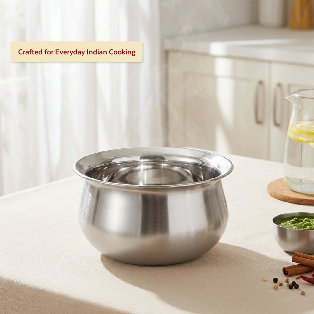 Stainless Steel Pongal Handi Set of 6 Pcs: Kitchen Serving, Cooking Bowl, Handi Set, Biryani Handi for Kitchen & Restaurant, Cookware Set