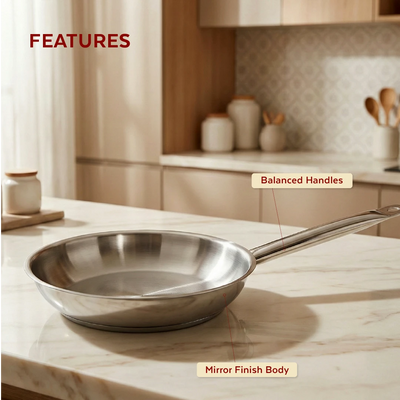 Stainless Steel Professional Fry Pan, Scratch-Resistant Body, Heavy-Duty Stainless Steel, Tri Ply Base, Gas &  Induction Compatible, Cool-Touch Handle, 20/24/26/28/30/32 cm