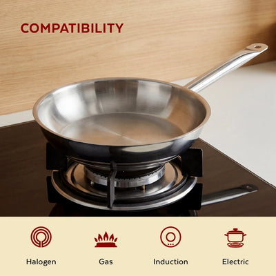 Stainless Steel Professional Fry Pan, Scratch-Resistant Body, Heavy-Duty Stainless Steel, Tri Ply Base, Gas &  Induction Compatible, Cool-Touch Handle, 20/24/26/28/30/32 cm