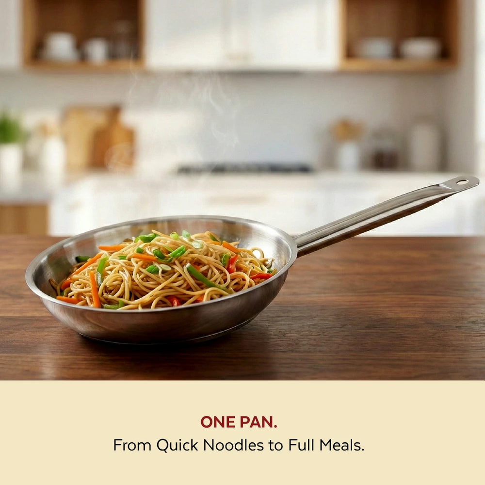 Stainless Steel Professional Fry Pan, Scratch-Resistant Body, Heavy-Duty Stainless Steel, Tri Ply Base, Gas &  Induction Compatible, Cool-Touch Handle, 20/24/26/28/30/32 cm