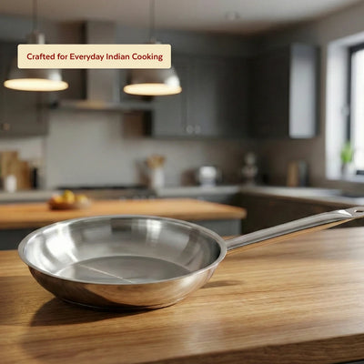 Stainless Steel Professional Fry Pan, Scratch-Resistant Body, Heavy-Duty Stainless Steel, Tri Ply Base, Gas &  Induction Compatible, Cool-Touch Handle, 20/24/26/28/30/32 cm