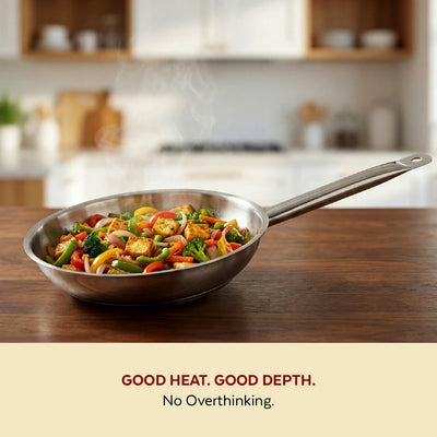 Stainless Steel Professional Fry Pan, Scratch-Resistant Body, Heavy-Duty Stainless Steel, Tri Ply Base, Gas &  Induction Compatible, Cool-Touch Handle, 20/24/26/28/30/32 cm