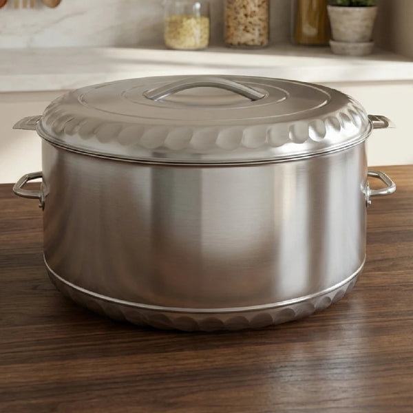 Jumbo Stainless Steel Casserole – Snug-Fit Lock, Hot Pot for Roti-Rice-Gravy-Curry, Retains Temperature, Twist Lock, Ideal for Catering & Bulk Cooking | 15L–60L