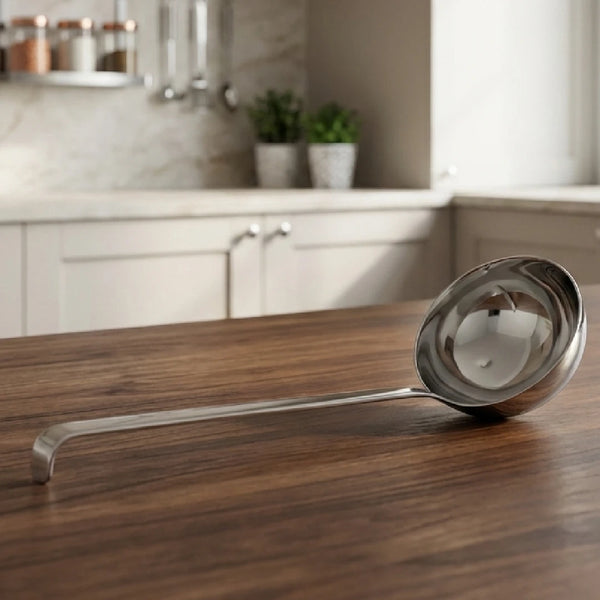 Stainless Steel Ladle: Heat-Resistant Handle, Deep Bowl Design, Rust-Free, Ideal for Soups, Stews, Sauces & Curries