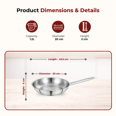 Stainless Steel Professional Fry Pan, Scratch-Resistant Body, Heavy-Duty Stainless Steel, Tri Ply Base, Gas &  Induction Compatible, Cool-Touch Handle, 20/24/26/28/30/32 cm