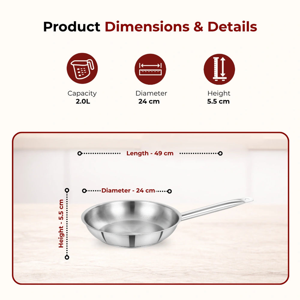 Stainless Steel Professional Fry Pan, Scratch-Resistant Body, Heavy-Duty Stainless Steel, Tri Ply Base, Gas &  Induction Compatible, Cool-Touch Handle, 20/24/26/28/30/32 cm