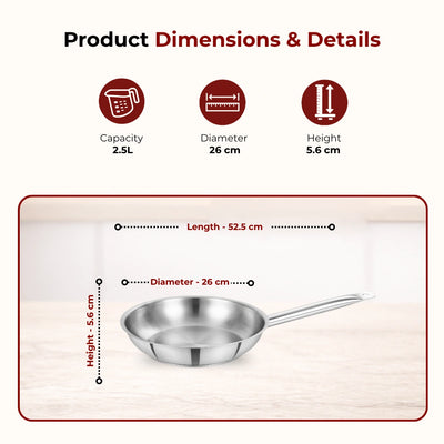 Stainless Steel Professional Fry Pan, Scratch-Resistant Body, Heavy-Duty Stainless Steel, Tri Ply Base, Gas &  Induction Compatible, Cool-Touch Handle, 20/24/26/28/30/32 cm