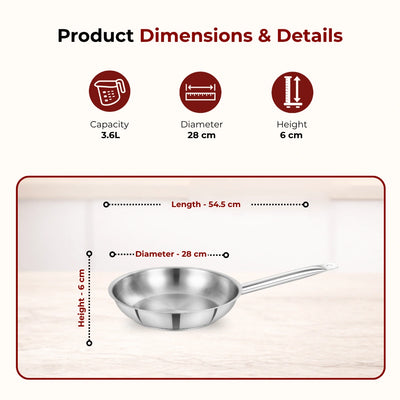 Stainless Steel Professional Fry Pan, Scratch-Resistant Body, Heavy-Duty Stainless Steel, Tri Ply Base, Gas &  Induction Compatible, Cool-Touch Handle, 20/24/26/28/30/32 cm