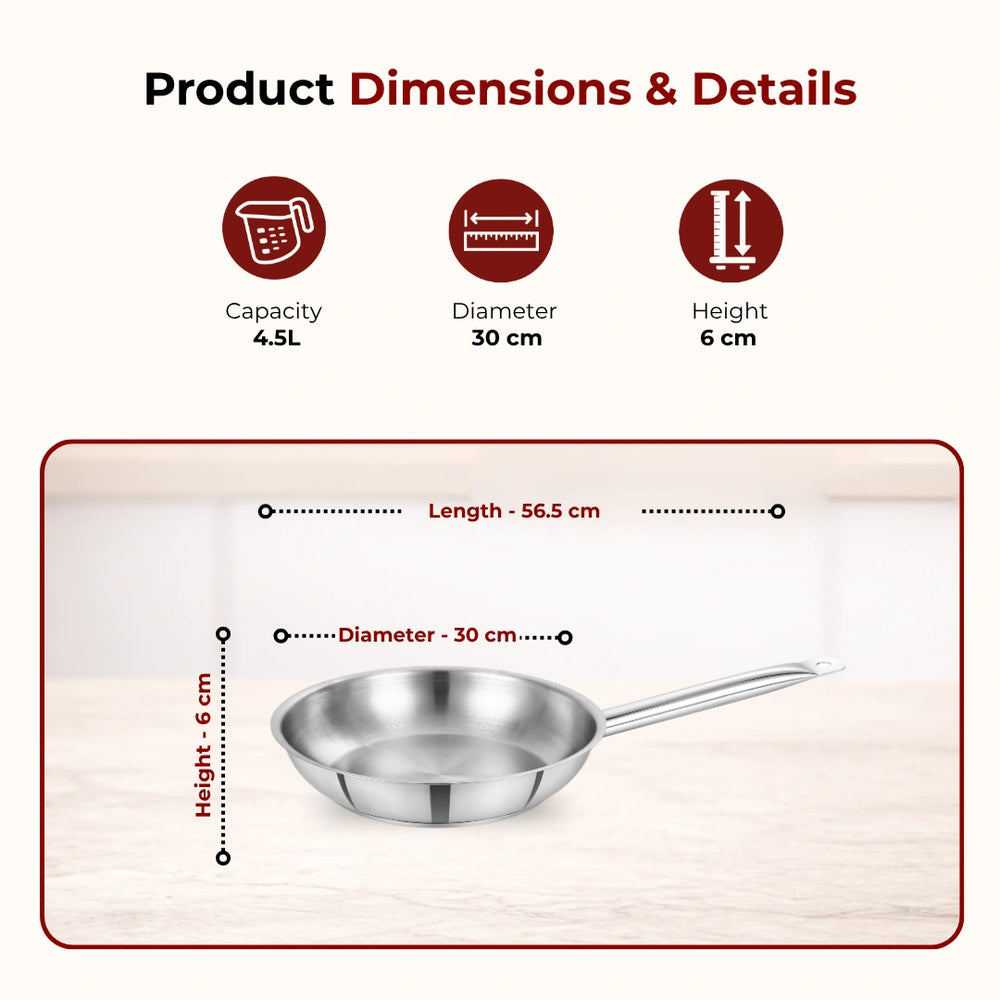 Stainless Steel Professional Fry Pan, Scratch-Resistant Body, Heavy-Duty Stainless Steel, Tri Ply Base, Gas &  Induction Compatible, Cool-Touch Handle, 20/24/26/28/30/32 cm