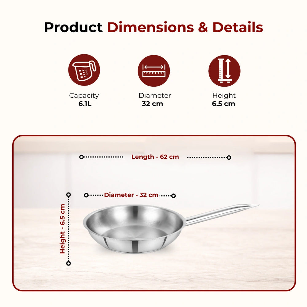 Stainless Steel Professional Fry Pan, Scratch-Resistant Body, Heavy-Duty Stainless Steel, Tri Ply Base, Gas &  Induction Compatible, Cool-Touch Handle, 20/24/26/28/30/32 cm