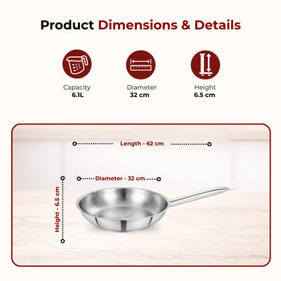 Stainless Steel Professional Fry Pan, Scratch-Resistant Body, Heavy-Duty Stainless Steel, Tri Ply Base, Gas &  Induction Compatible, Cool-Touch Handle, 20/24/26/28/30/32 cm