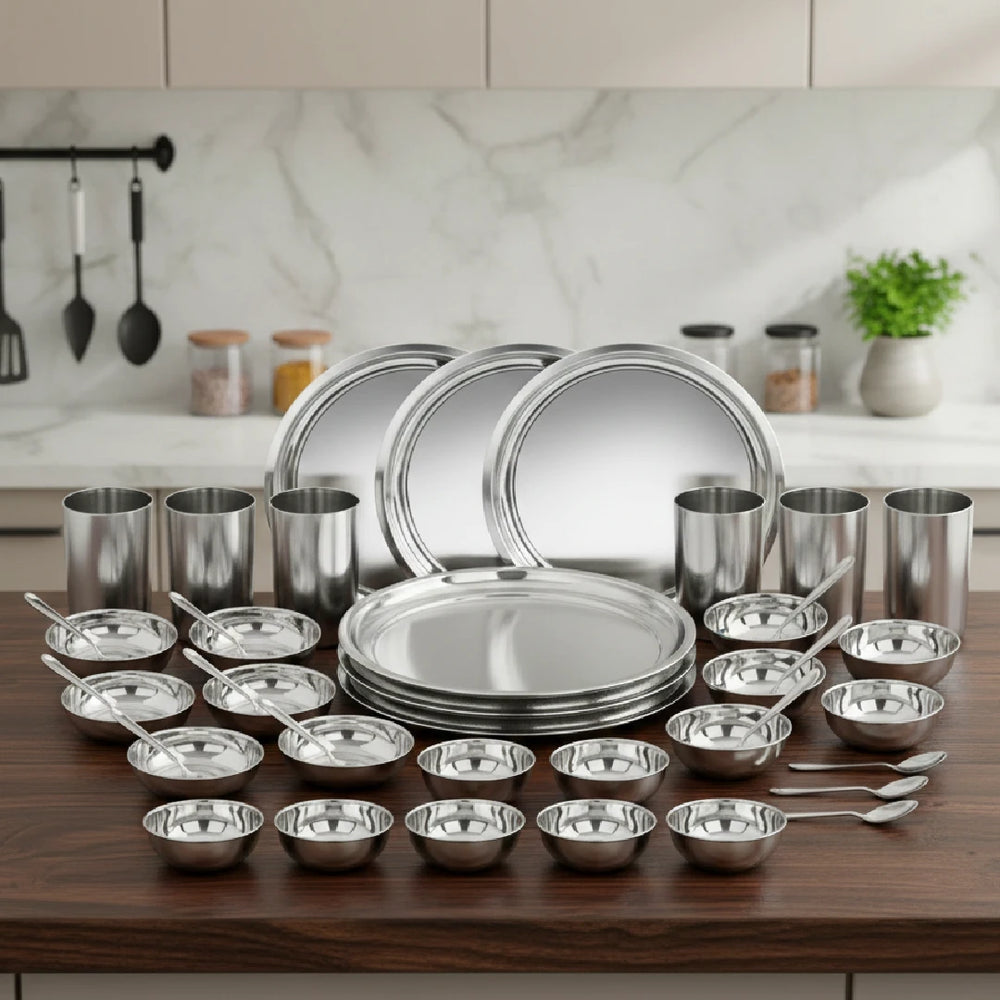 Ragga Stainless Steel Heavy Gauge Dinner Set: Rust-Free, Mirror Finish, Silver, Durable, Dishwasher Safe, Ideal Gifting Dinner Set for Anniversary, Wedding, Housewarming