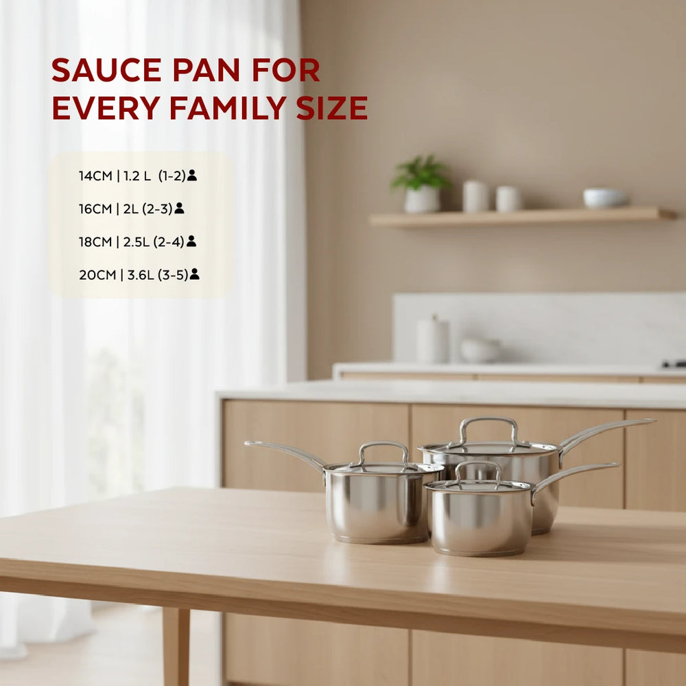 Avanti Stainless Steel Sauce Pan: Premium Quality with Snug-Fit Lid, Tri Ply Base, Non-stick, Gas & Induction Compatible, Cool-Touch Handle, Free ₹300 SS Water Bottle