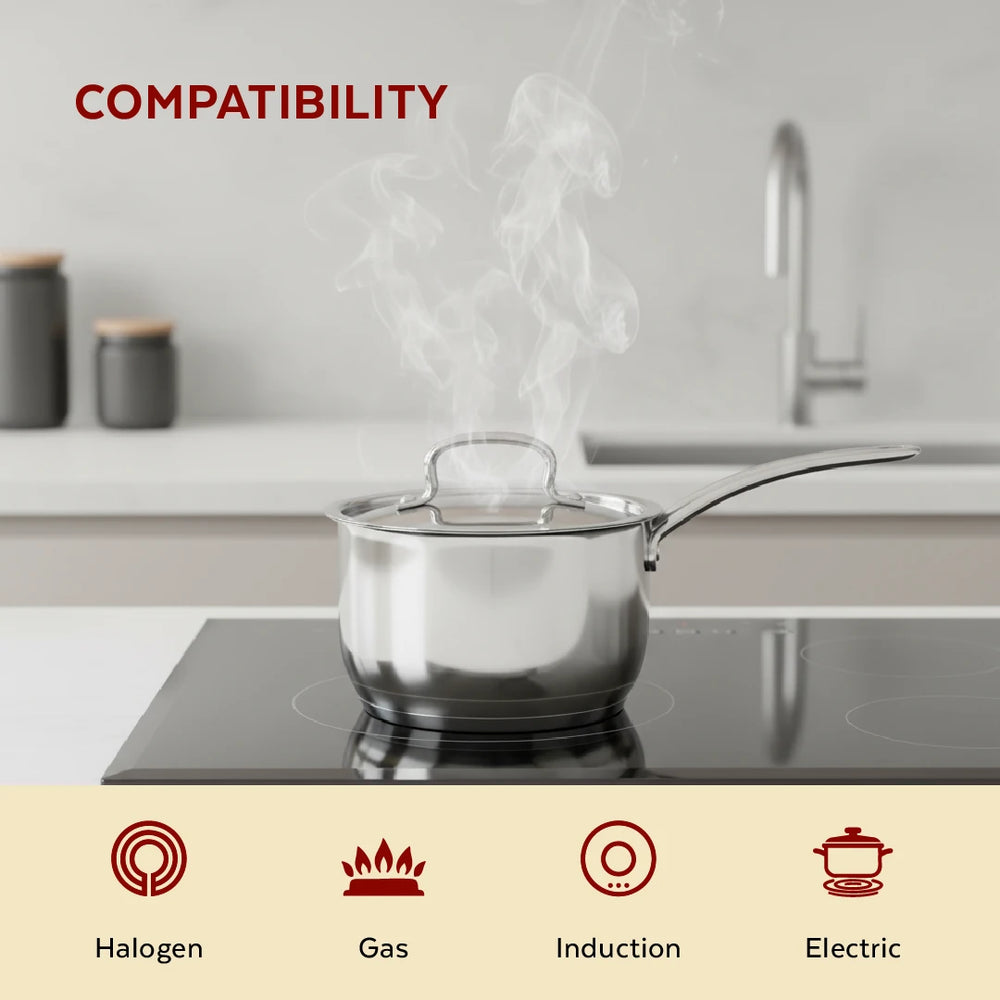 Avanti Stainless Steel Sauce Pan: Premium Quality with Snug-Fit Lid, Tri Ply Base, Non-stick, Gas & Induction Compatible, Cool-Touch Handle, Free ₹300 SS Water Bottle