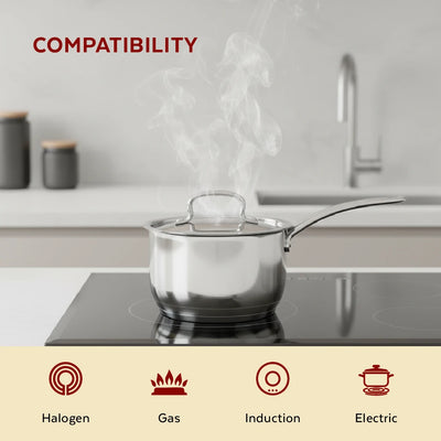 Avanti Stainless Steel Sauce Pan: Premium Quality with Snug-Fit Lid, Tri Ply Base, Non-stick, Gas & Induction Compatible, Cool-Touch Handle, Free ₹300 SS Water Bottle
