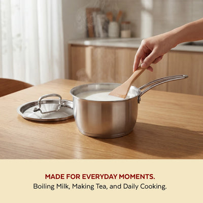 Avanti Stainless Steel Sauce Pan: Premium Quality with Snug-Fit Lid, Tri Ply Base, Non-stick, Gas & Induction Compatible, Cool-Touch Handle, Free ₹300 SS Water Bottle