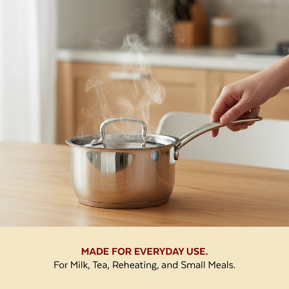 Avanti Stainless Steel Sauce Pan: Premium Quality with Snug-Fit Lid, Tri Ply Base, Non-stick, Gas & Induction Compatible, Cool-Touch Handle, Free ₹300 SS Water Bottle